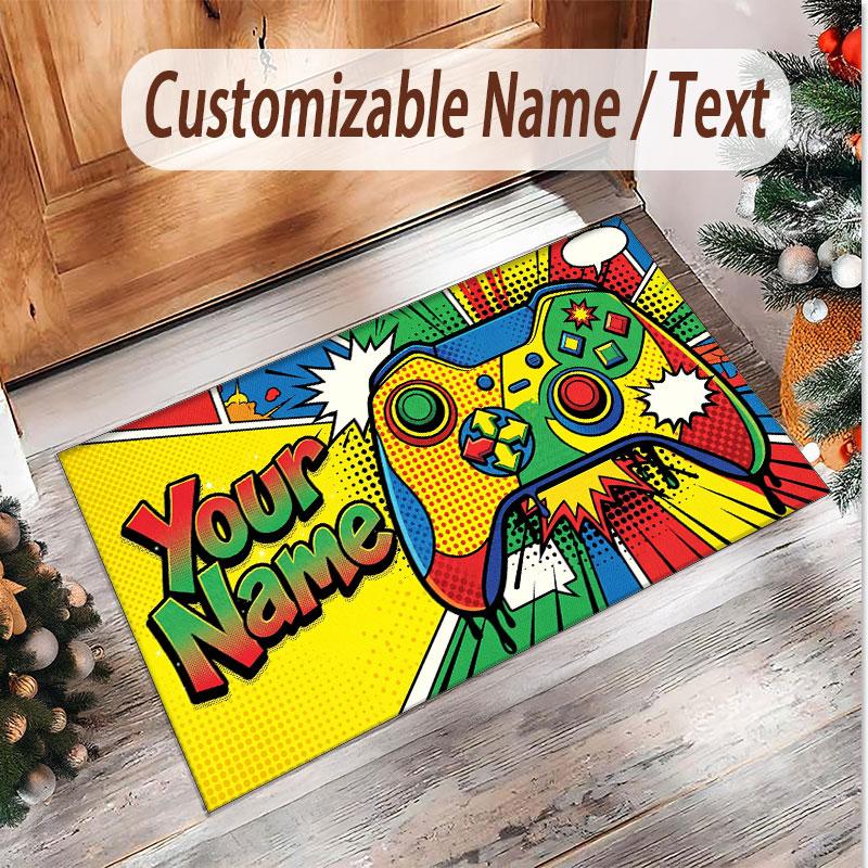 Game Controller Theme Soft Crystal Velvet Rug Custom Name & Text Print Non Slip Floor Rug for Bedroom Living Room