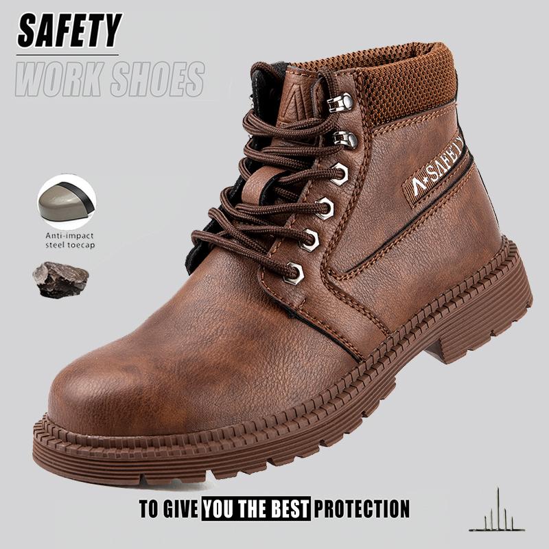 Men Safety Shoes Steel Toe Boots Anti-smash Anti-Puncture Safety Work Shoes Wear-resisting Indestructible Shoes for Manufacture