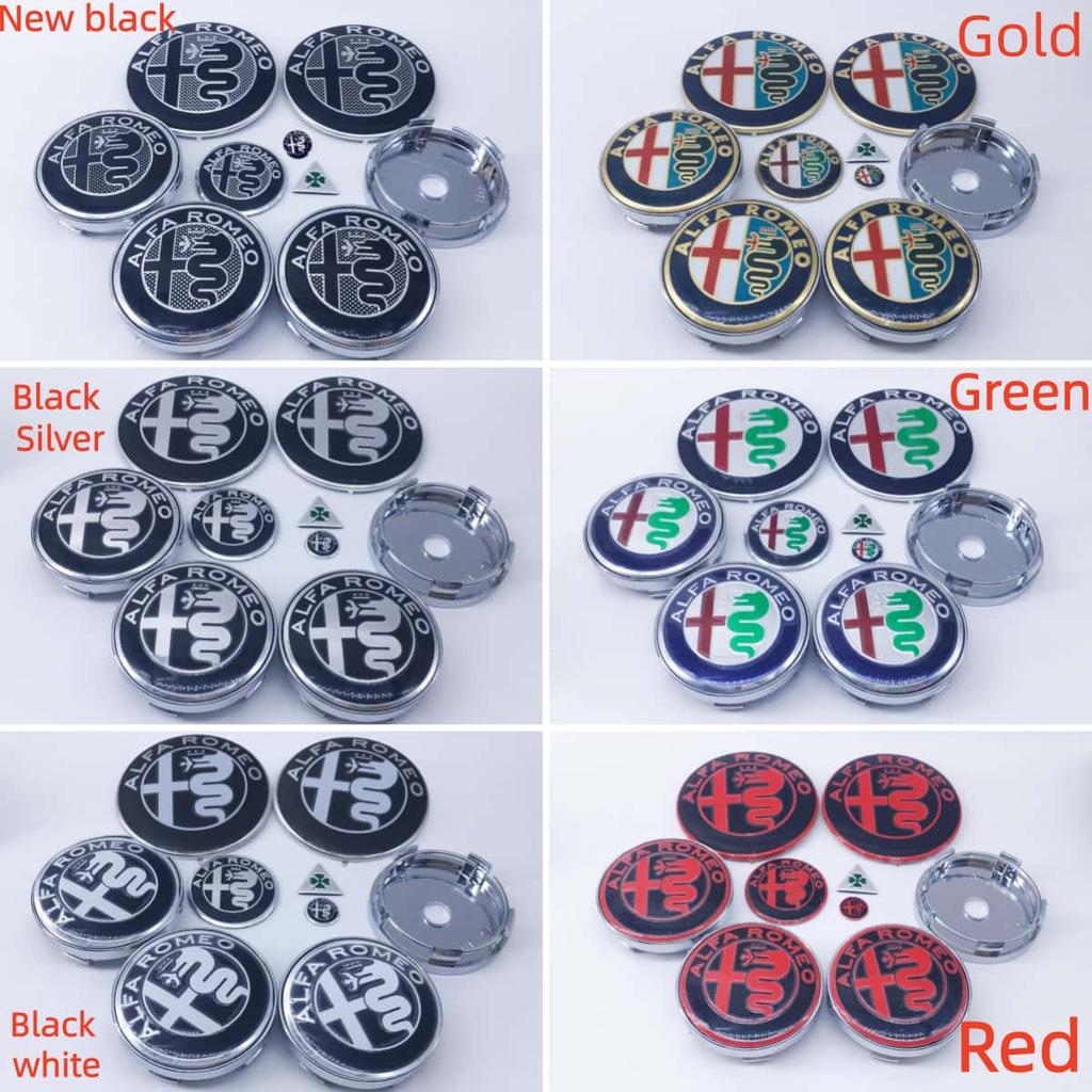 9pcs 50mm 56mm 60mmfor Alfa Romeo Brera New Spider Giulietta Mito Giulia Wheel Center Cap Car Hood Trunk Steering Wheel Badge