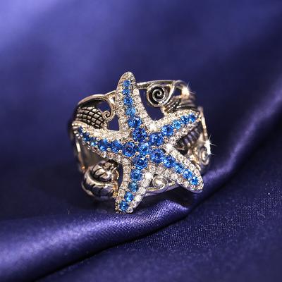 Persönlichkeit Elegante Saphir Edelstein Seestern Ringe für Frauen Echtes Silber Bankett Party Ring Schmuck