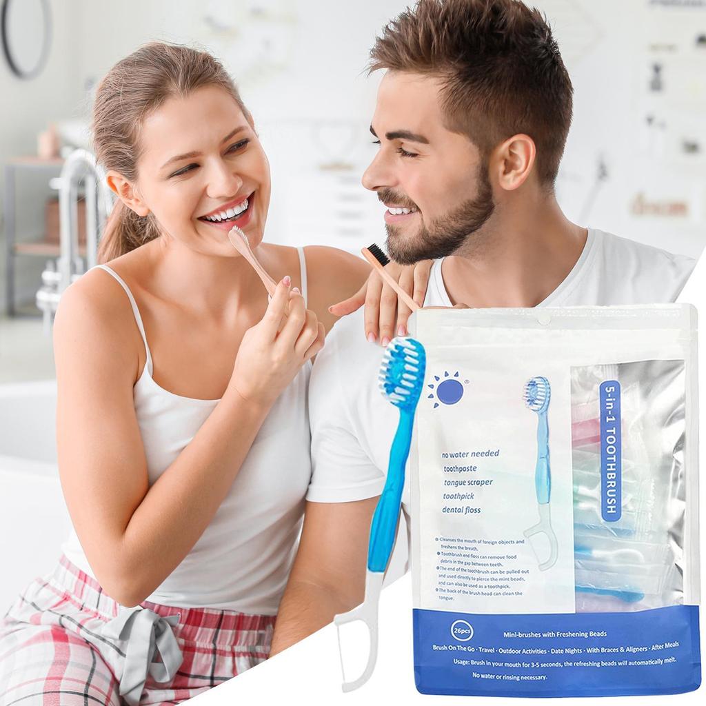 5-in-1 Mini Toothbrushes with Toothpaste Tongue Scraper Flosses Portable Soft Versatile Toothbrush Kit for Home and Travel