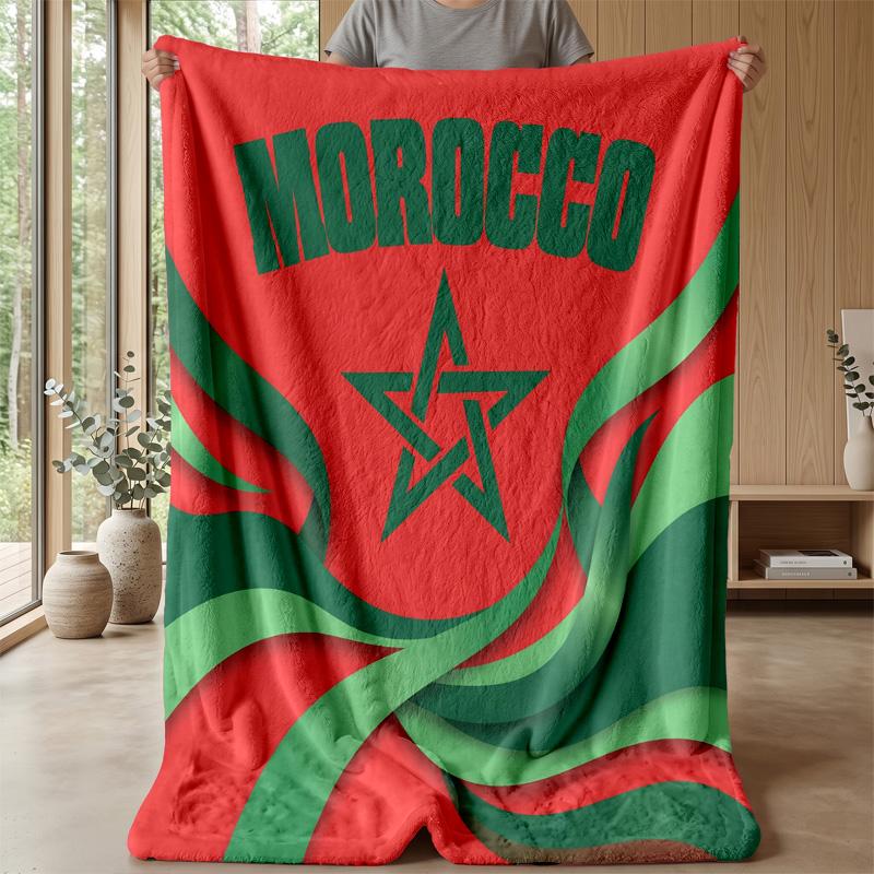 Morocco Football Printed Flannel Blanket Skin Friendly Warm Decorative Throw for Indoor Couch Bed Daily Use