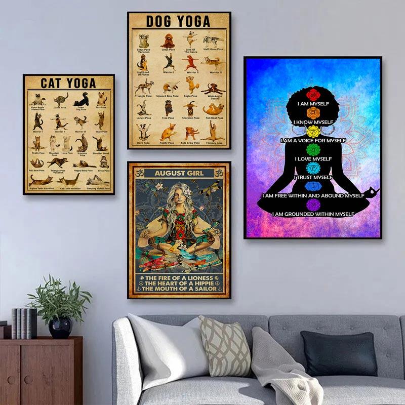 Vintage Yoga Chakra Awakening Postere și imprimeuri Iubitor de yoga Mișcarea mâinii Relaxați-vă pictura pe pânză Modern Wall Home Decor Pictures