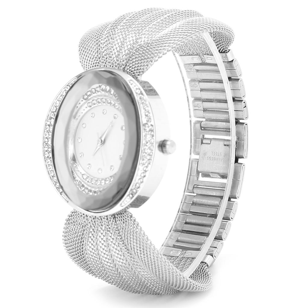 Fashionable Women Watch Wide Mesh Belt Quartz Shining Elegant Wrist Watch for FemaleSilver