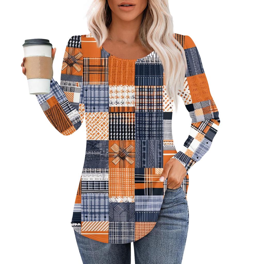 Damenmode Lässig Plissiert Rundhals Vintage Blumendruck Langarm T-Shirt Top