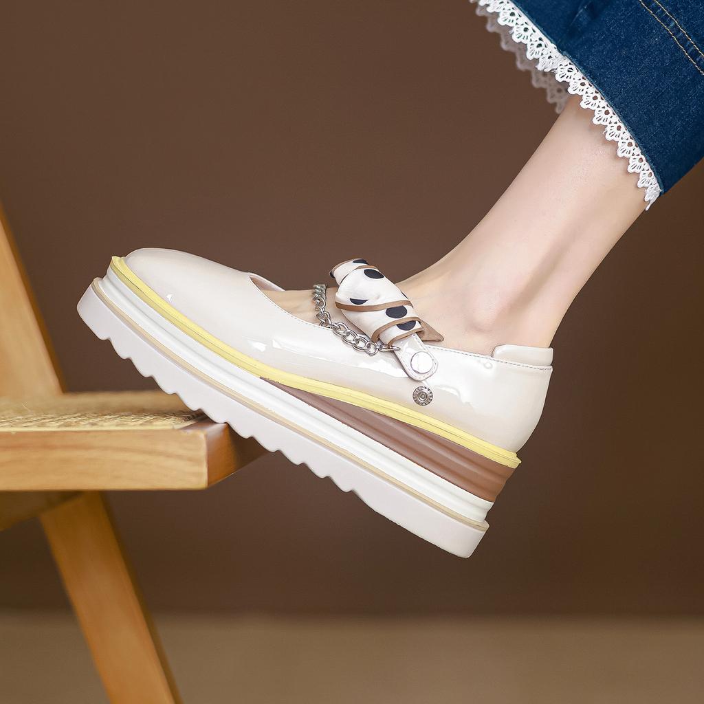 Niche Light Luxury 2025 Women's Shoes High-heeled Soft Leather Foreign Trade Retro Single Shoes Low-top Thick-soled Wedge Heel Single Leather