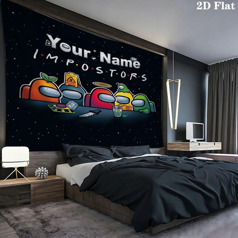 Among Us Custom Name Wall Tapestry Aesthetic Wall Hanging Printed Fabric Blanket Decorative Tapestries for Bedroom Living Room Home Decor