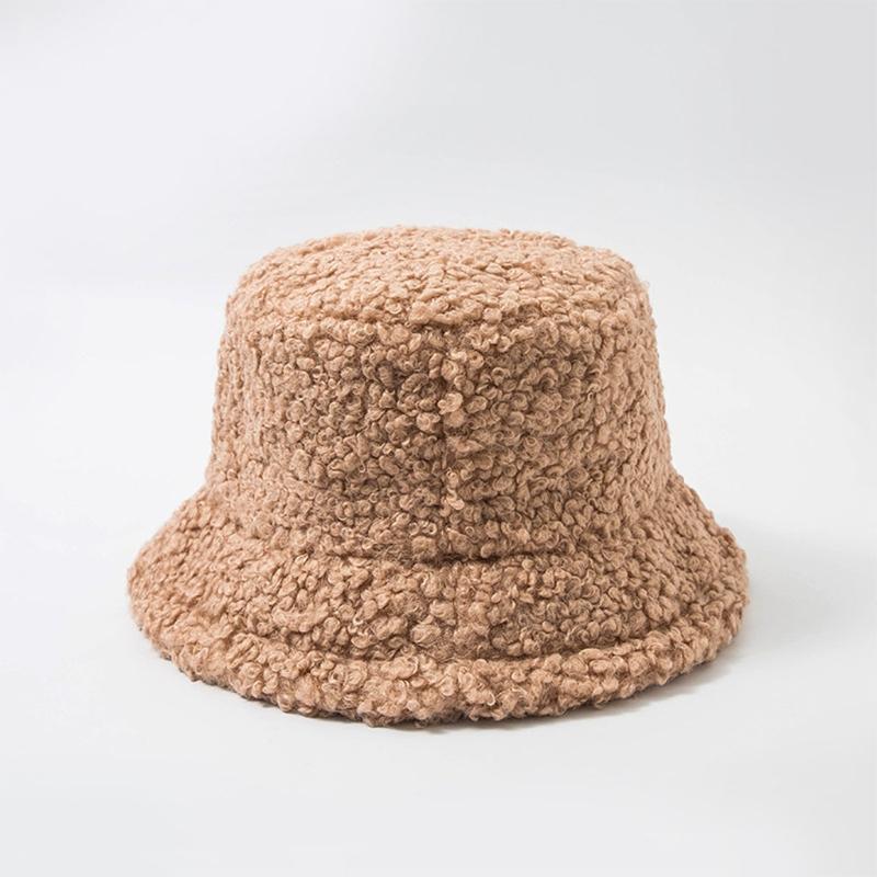 Lamb Wool Plush Hats Solid Color Wide Brims Caps All-match Fall Winter Plush Hat Plush Hat Bucket Hats for Women & Men