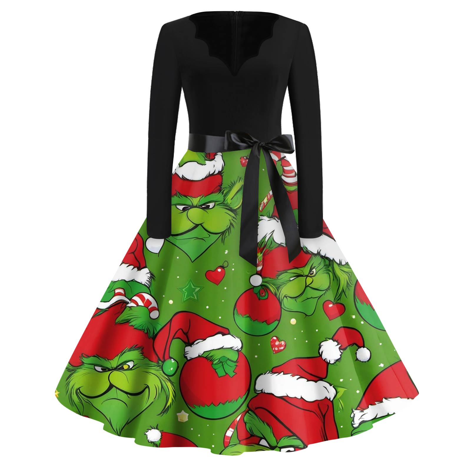 

Женское модное платье с V-образным вырезом, повседневное, приталенное, с рождественским принтом, с длинным рукавом S