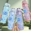 1PC Light Blue Vintage Rose Floral Print 750ml Color Plastic Sports Water Bottle Leakproof Flip Straw Lid Suitable for Sports Office Home Use