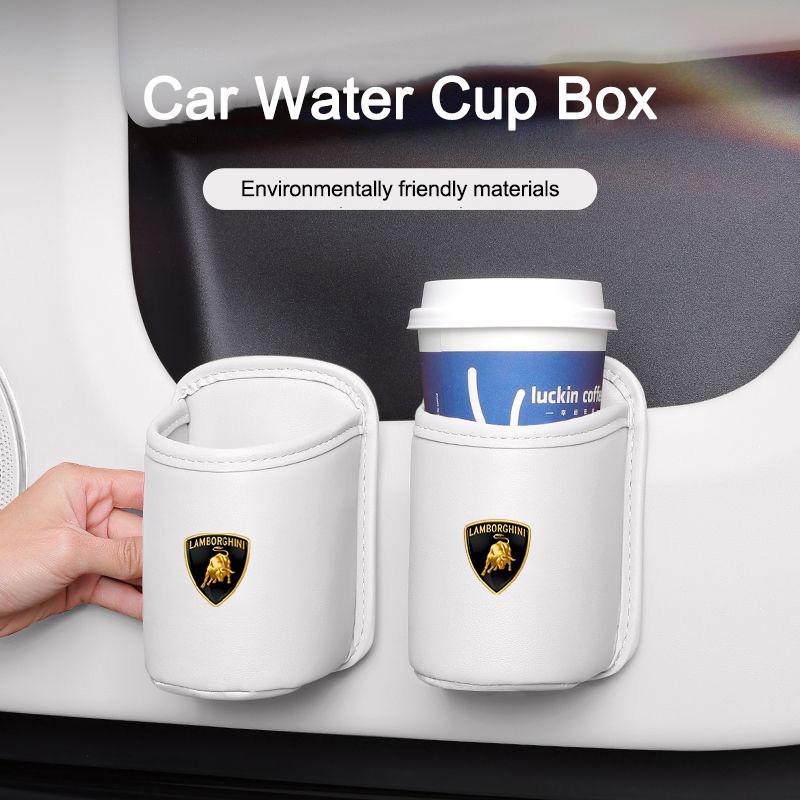 Car Door Water Cup Holder Back Seat Drink Rack Leather Storage Box For Lamborghini Urus Huracan Aventador Premium Accessories