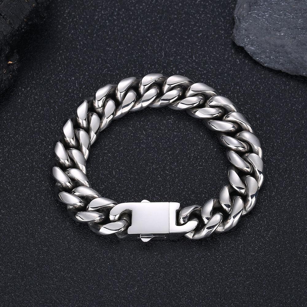 European And American Hip-Hop Stainless Steel Bracelet Spring Buckle Round Mill Encrypted Titanium Steel Men'S Bracelet Jewelry