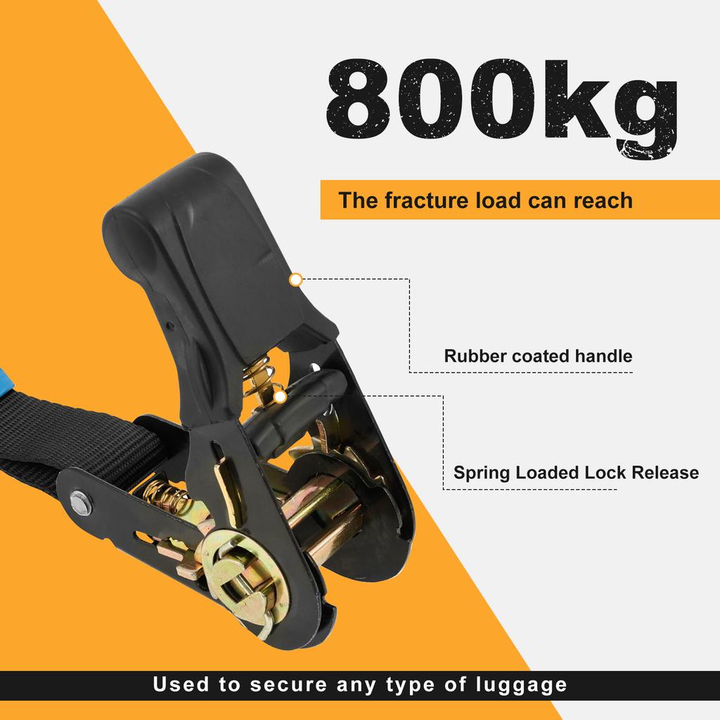4Pcs Ratchet Strap Tie Down Kit 800lb Break Strength with Safety S Hooks+Soft Loop Tie-Downs for Trucks, Cargo, Motorcycle,