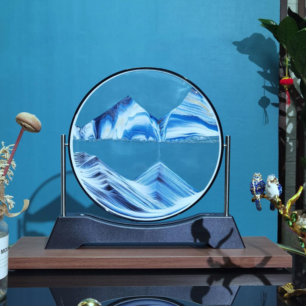 Rotatable Sandscape Moving Sand Art Picture Flowing Sand Painting Round Glass Quicksand 3D Hourglass Office Home Decor Gifts