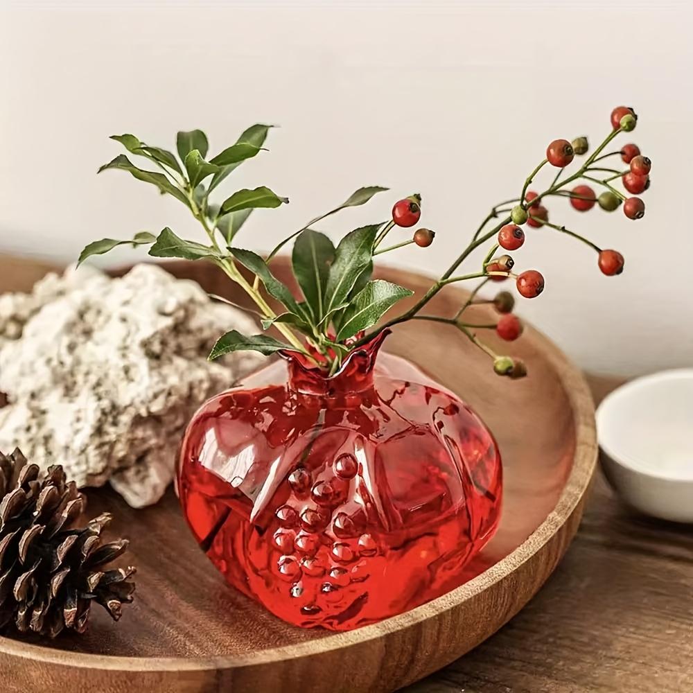 Handmade Japanese Glass Cylinder Vase, Round Pomegranate Flower Holder for Mini Hydroponic Flowers, Minimalist Desktop Table Centerpiece