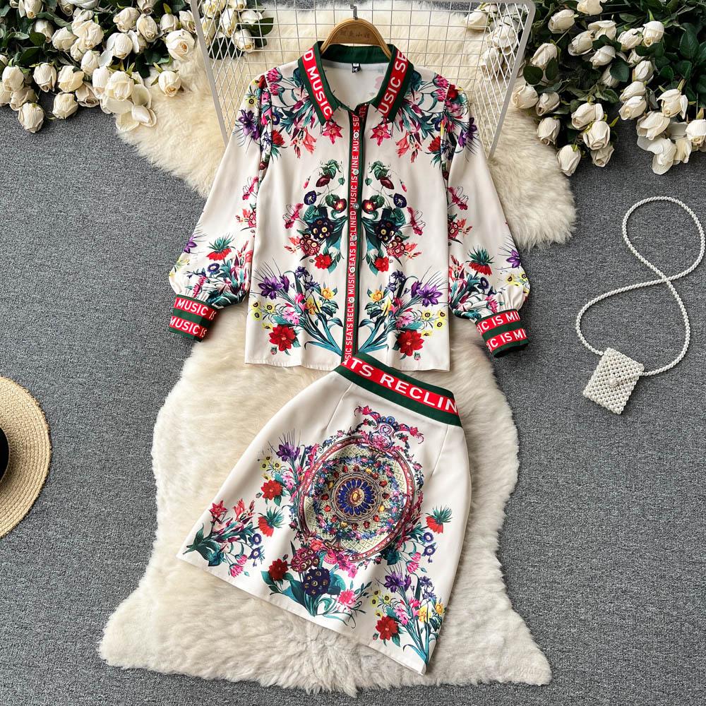 

RUGOD Маленький костюм-юбка Весна и осень с длинными рукавами и воротником-поло, однобортная рубашка, сумка с высокой талией, короткая юбка на бедрах