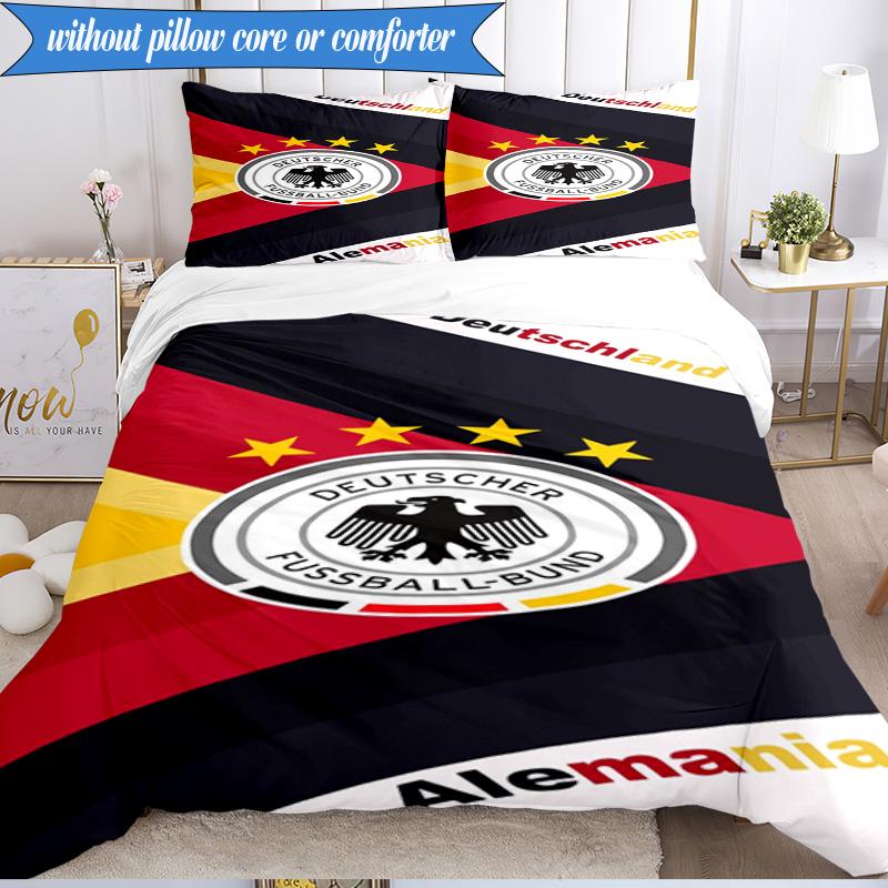 3-teiliges Weiches Bettwäsche-Set mit Aufdruck des Deutschen Fußball-Emblems, Enthält 1 Bettbezug und 2 Kissenbezüge, Perfekt für Schlafzimmer, Wohnheim, Geschenk für Fans