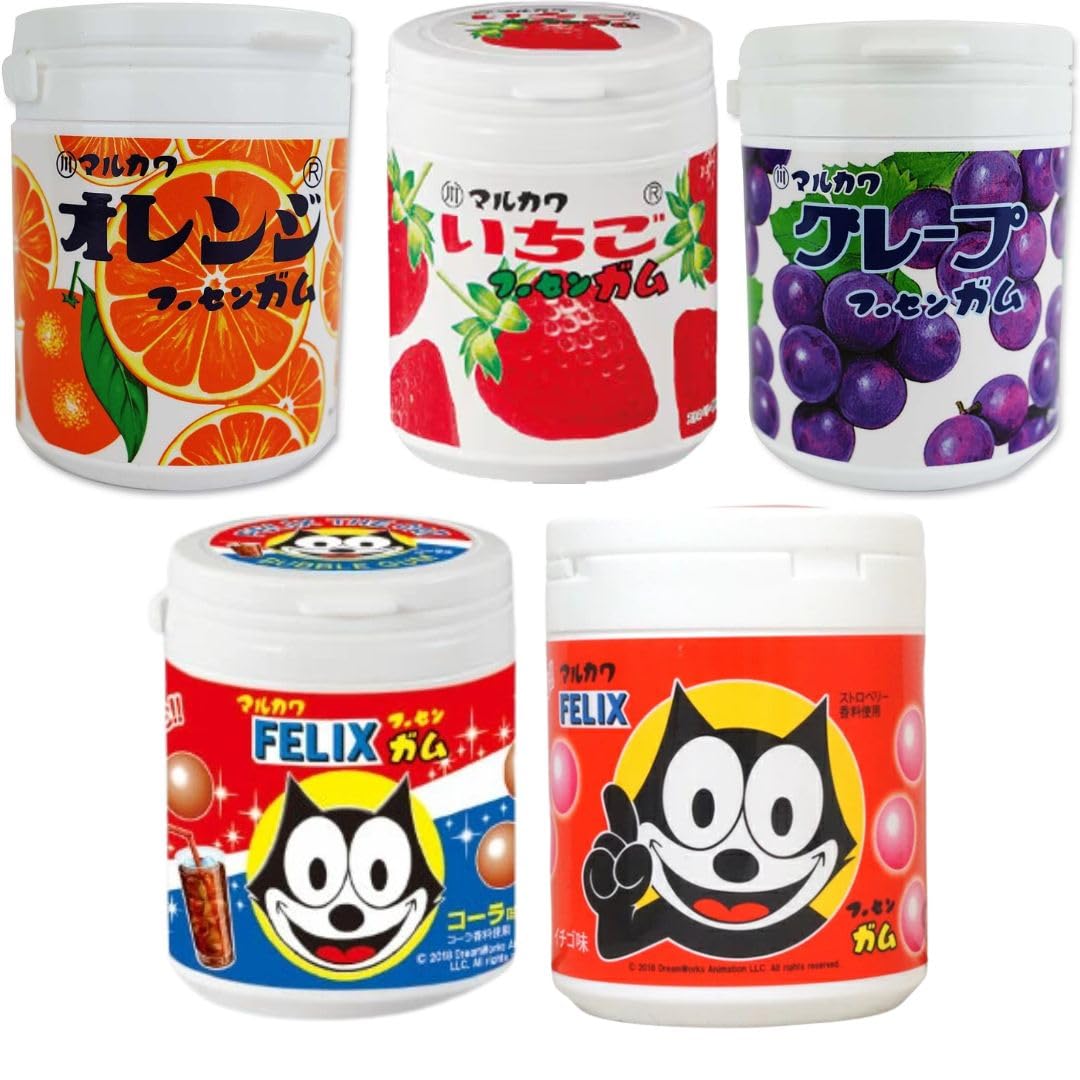 

Полный набор жевательной резинки Marukawa в бутылочке Bubble Marble с подарочной наклейкой (Апельсин, Клубника, Виноград, Феликс, Кола, Жвачка, Жвачка)