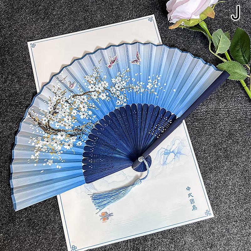 Vintage Silk Folding Hand Fan Chinese Bamboo Fans Craft Gifts Women Dance Performance Props Home Decoration Ornaments