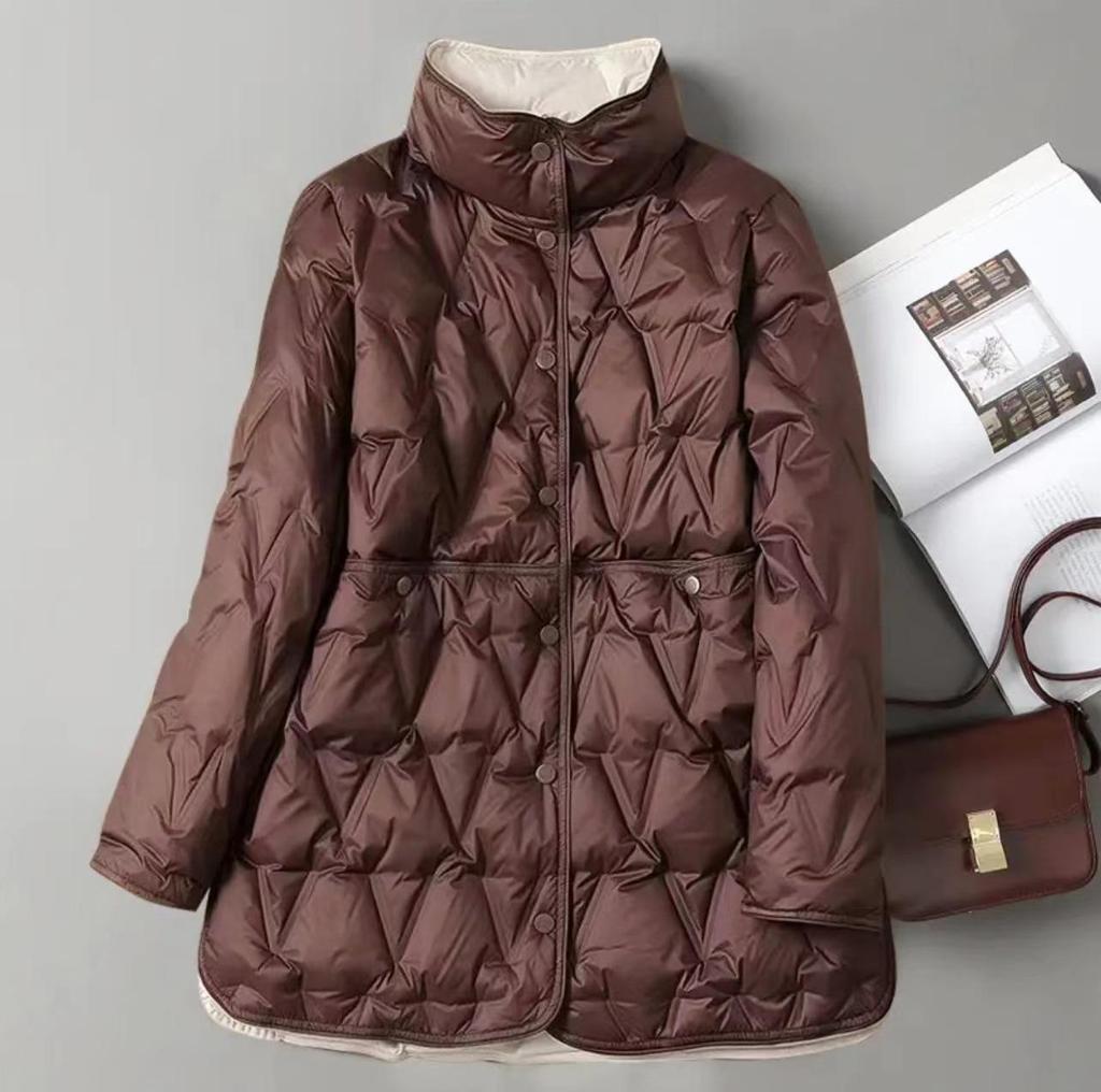 Autunno Inverno Donna Ultraleggero Piumino Lungo Piumino D'Anatra Bianca Femminile Monopetto Double Face