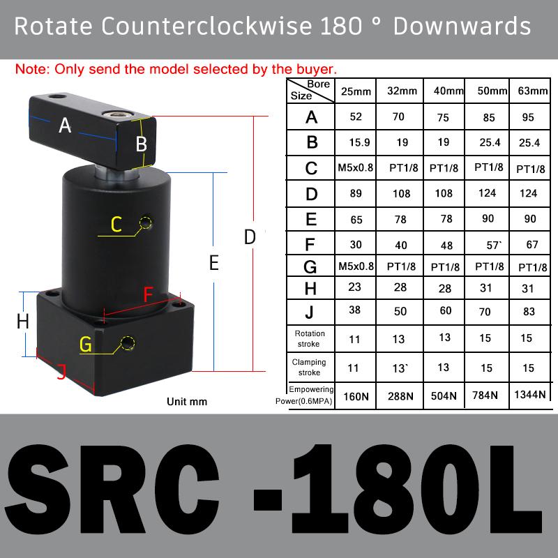 Clamping Rotary Cylinder SRC25/32/40/50/63R-L Small ACK Pneumatic Angle 90 180 Degree Downward Pressure
