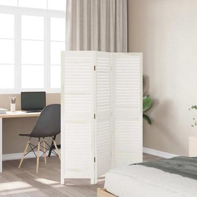 3 Panel Room Divider White Solid Paulownia Wood