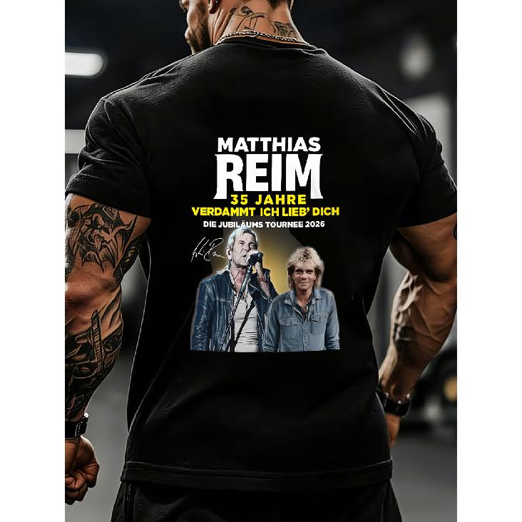 Black T Shirt with Matthias Reim 35 Years Verdammt Ich Lieb Dich Jubilee Tour 2026 Print for Concert And Music Events S чёрный