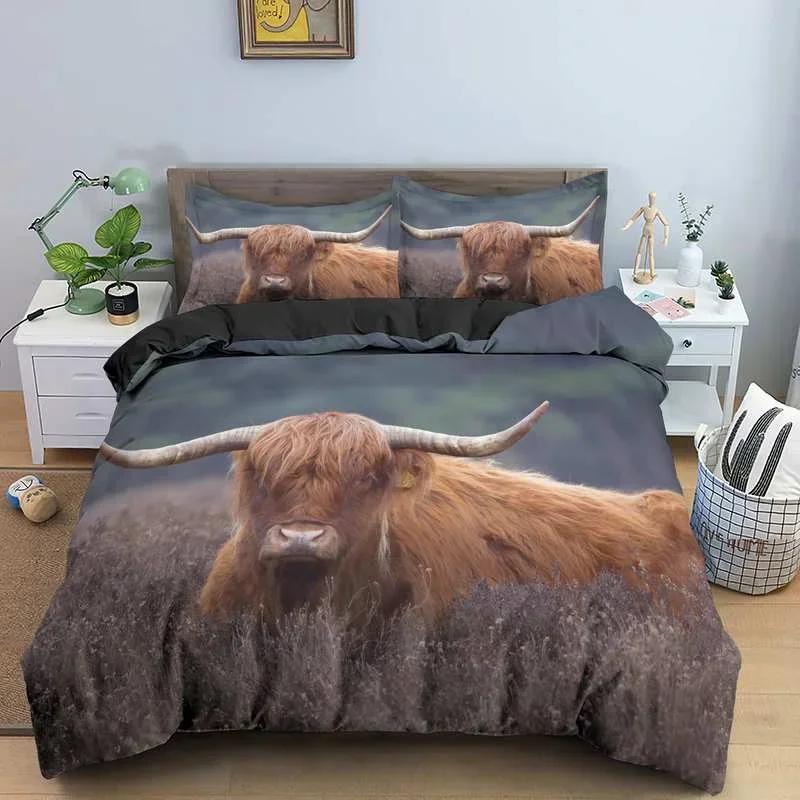 Highland Cow Duvet Cover Bull Cattle Bedding Set Western Cowboy Comforter Cover Full Queen For Boys Teen Farmhouse Quilt Cover