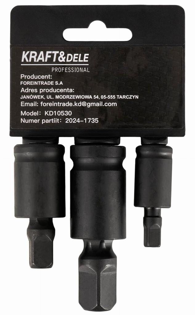 Set of 3 impact ball joints 1/4", 3/8", 1/2"" KD10530