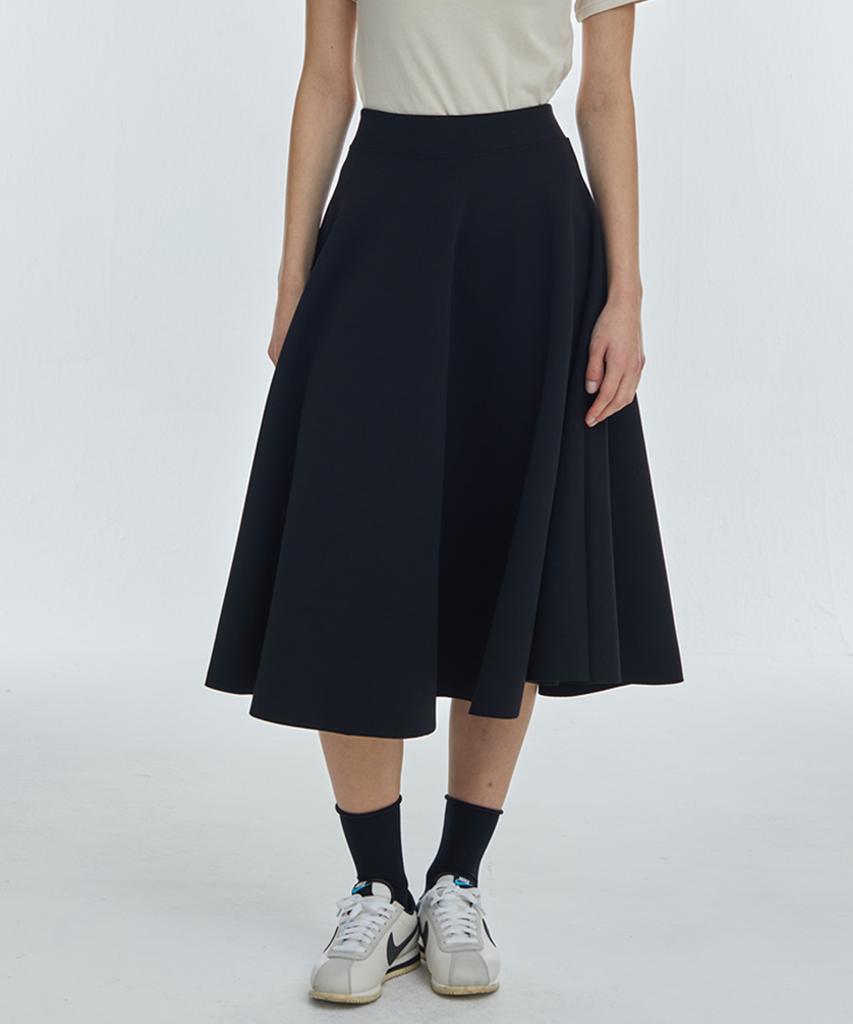 MANAVIS7 Flare Spandex Long Skirt [Black]
