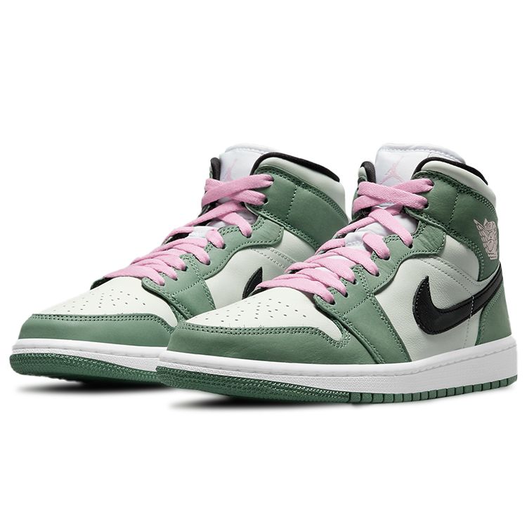 Air Jordan 1 Mid SE Dutch Green Women Sneakers Black Barely-Green Arctic-Pink CZ0774-300