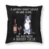 Border Collie And Wine Funny Dog Modern Pillow Cover Living Room Decoration Animal Chair Cushion