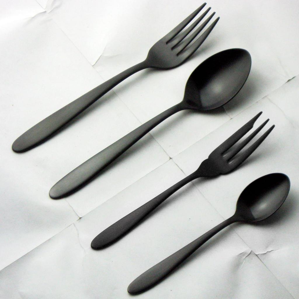 Nagao Tsubamesanjo Sumidame Dinner Cutlery Set of Stainless Black Oxide Made in Japan 4, 18-0 Steel, Color,