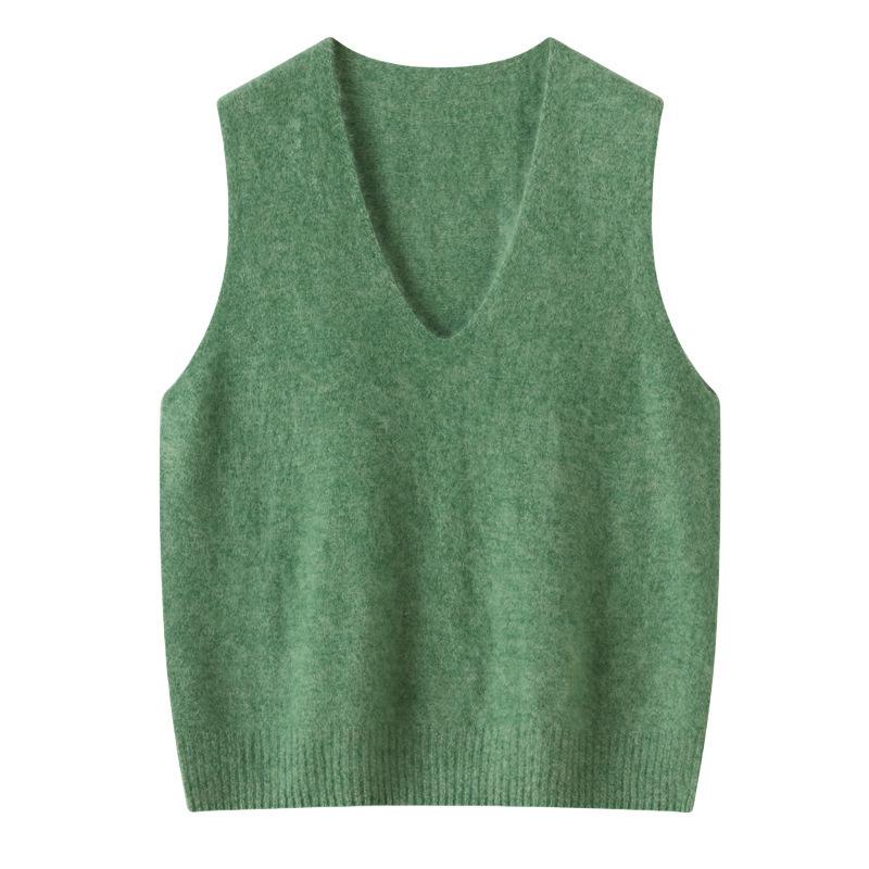 Jesień/Zima 2025 Damska dzianinowa kamizelka bez rękawów z dekoltem w serek z mieszanki wełny