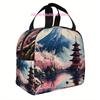 1pc a Thermal Bag Featuring Cherry Blossoms, a Pagoda, And a Mountain Reflection. This Insulated Bag Is Not Intended for Food Co