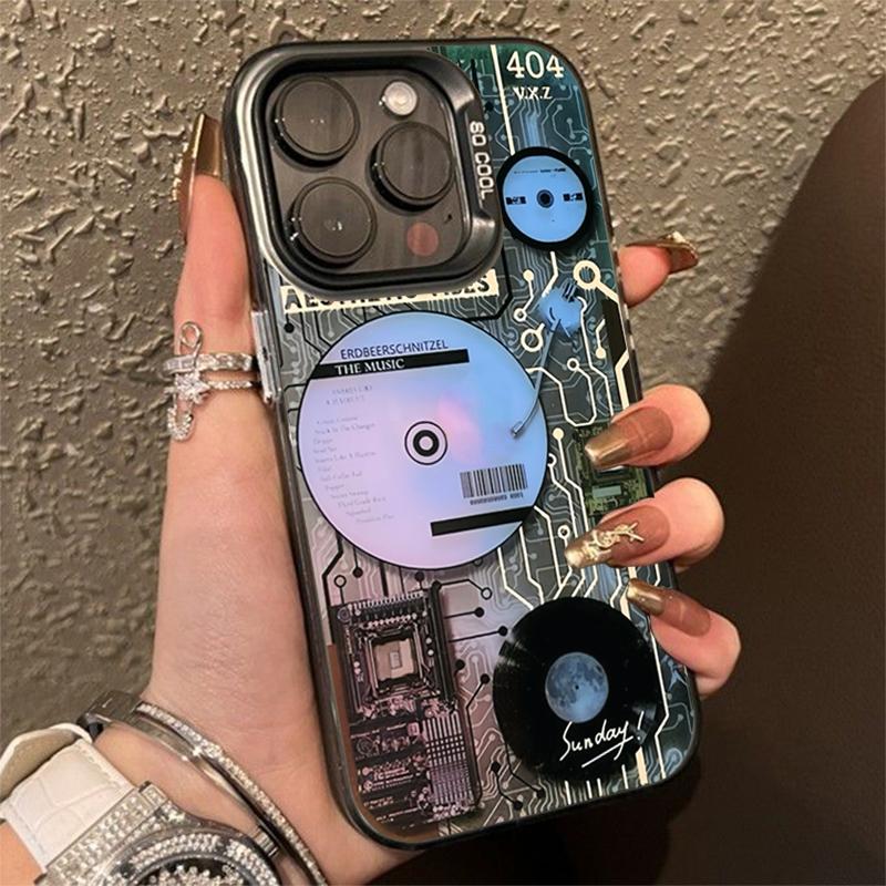 Retro Record Player Electroplate Silver IMD Phone Case For iPhone 16 Pro Max 15 14 13 12 11 Pro 16E 7 8 Plus X XS XR SE Cover