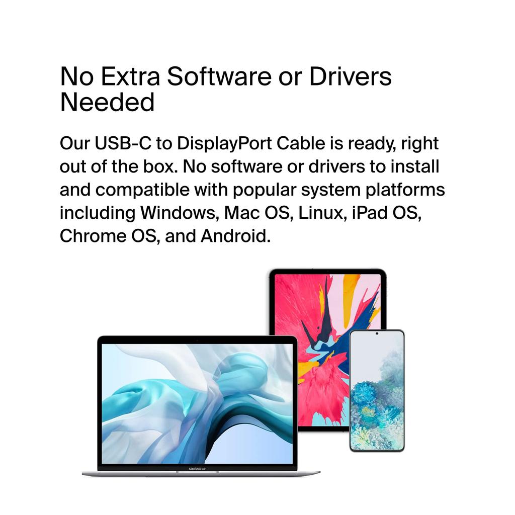 Belkin USB Type C To DisplayPort Cable or HDCP DP Alt Backward Compatible with Android and More 1.4 6.6ft/2m, 32.4Gbps 8K@60Hz 4K@144HZ, HBR3, DSC,