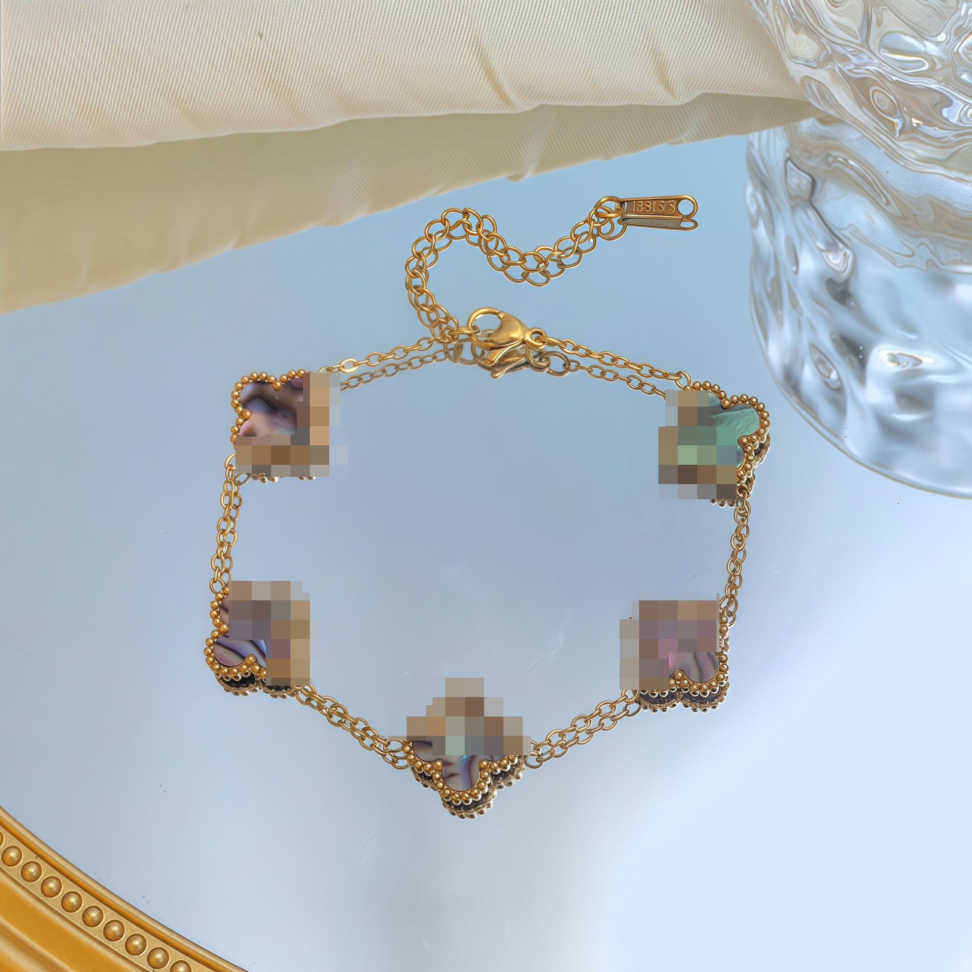Браслет из титановой стали с четырехлистником удачи 18K Gold, двусторонний, женский, модный, не тускнеющий, универсальный, 13 мм.