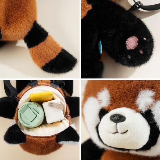 Wearable Plush Animal Backpack Realistic Panda Raccoon Stuffed Toy Soft Zoo Themed Gift for Children