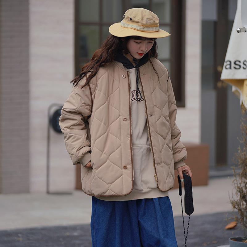 Retro rhombus grid neutral couple cotton clothes women's winter light and thin cotton-padded baseball cotton-padded jacket high-end winter