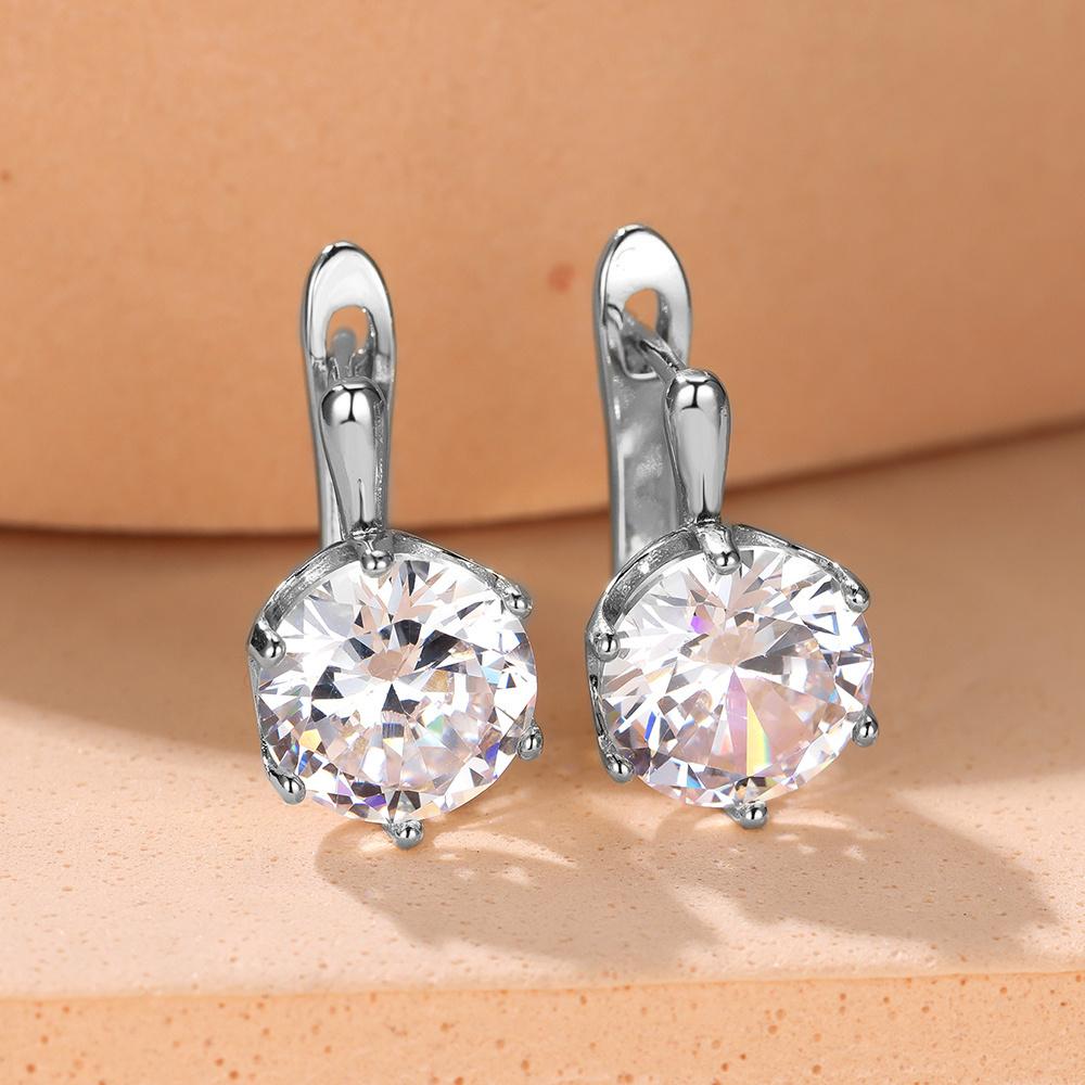 

1 пара простых модных серег-капель с шестью когтями из белого камня, серьги-клипсы, роскошные свадебные украшения для невесты для женщин белый