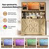 Tall Kitchen Cabinet with LED Lighting and Sockets, Pantry Cabinet with Acrylic Glass Doors, Wine Racks and Wine Glass Holders, 140 × 40 × 173 cm