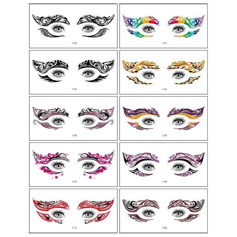 10Pairs Halloween Tattoo Stickers Black Temporary Tattoos Eye Corner Sticker For Halloween Makeup Realistic Face Tattoo Body