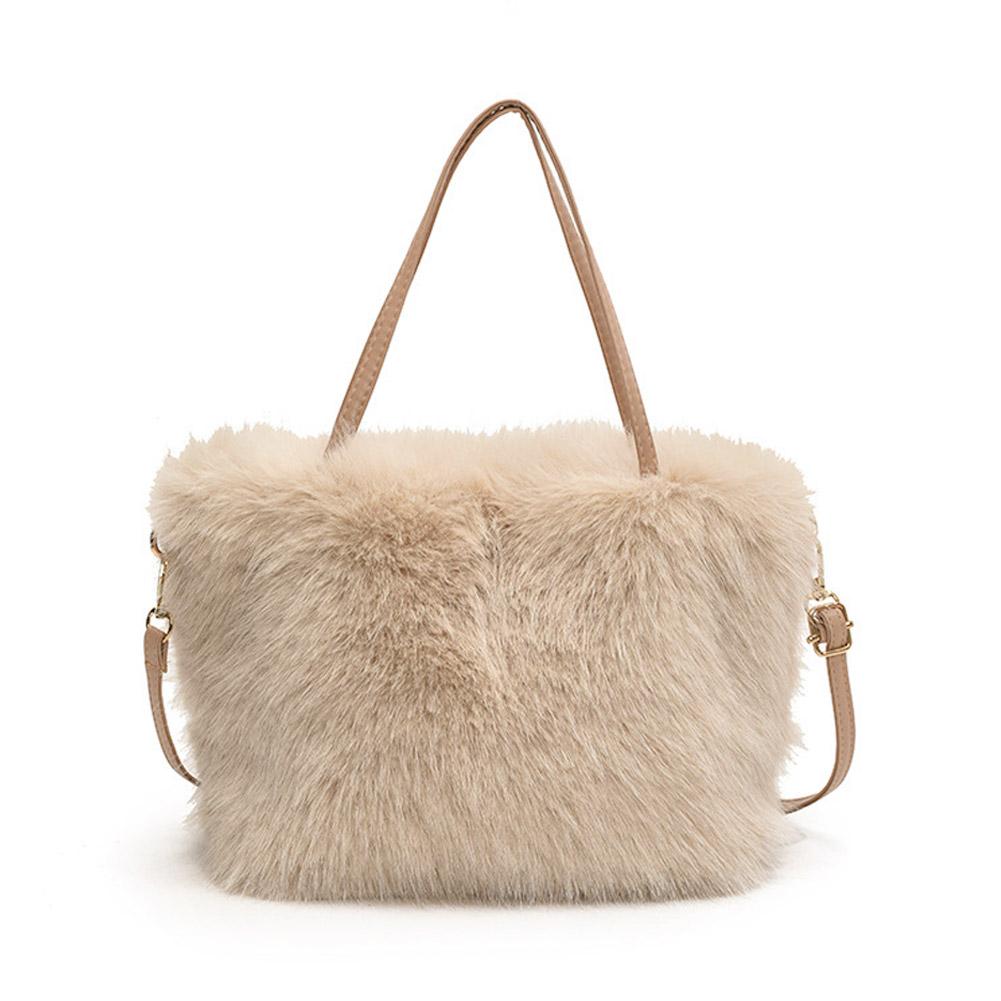 Women Winter Faux Fur Bucket Bag Plush Luxury Soft Crossbody Shoulder Handbag