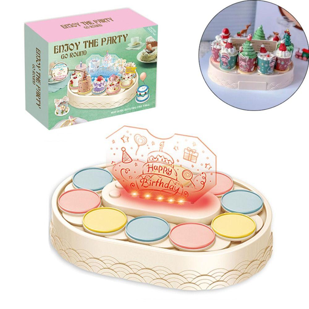 Lights Automatic Rotating Cake Machine Music Macarons Dessert Display Turntable Rack Swing Tray Birthday Party Decoration