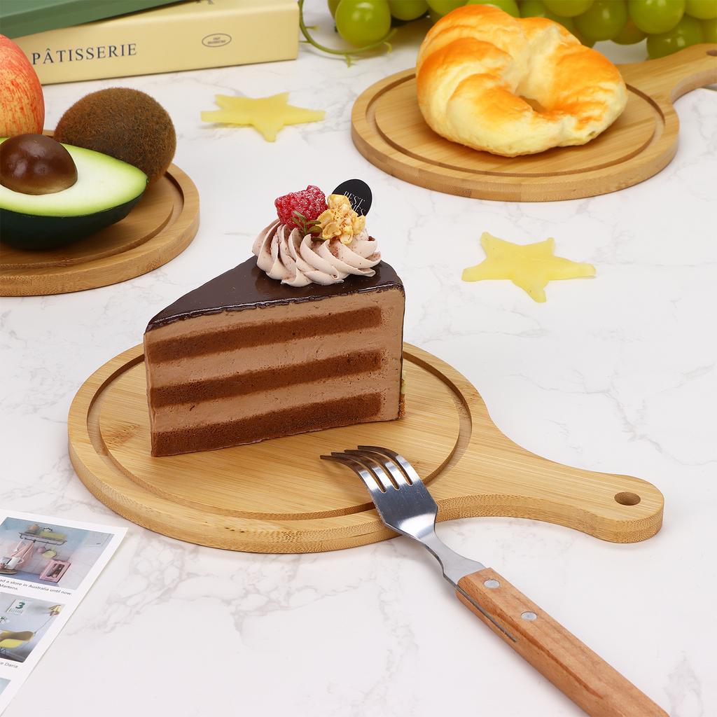 6 Pcs Round Wood Chopping Boards For Kitchen 9.65 Inch Charcuterie Cheese Board With Handle Wood Serving Plate Tray For Pizza Me