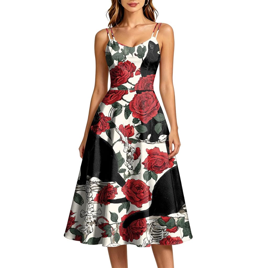 Women's Casual Halloween Print Round Neck Sleeveless Dress for Holiday Party