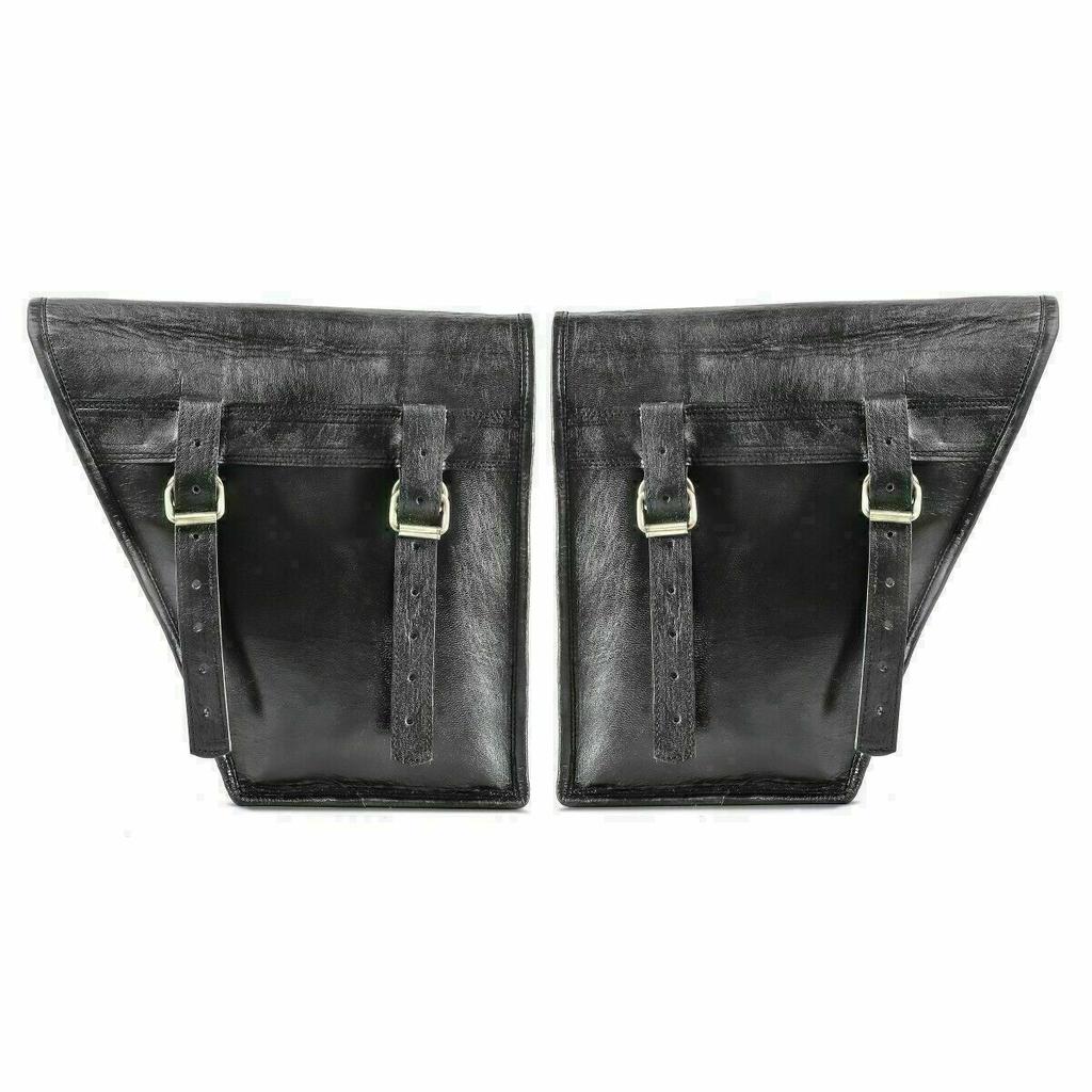 Kombinierte schwarze Motorrad-Satteltasche aus schwarzem Leder mit Schwingarm, Gepäck und kostenloser Werkzeugtasche