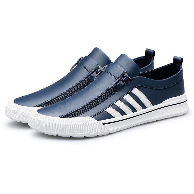 New High End Men Genuine Leather Casual Shoes Fashion Concise Cool Zipper Loafers Man Flat Leather Driving Shoes Male Moccasins