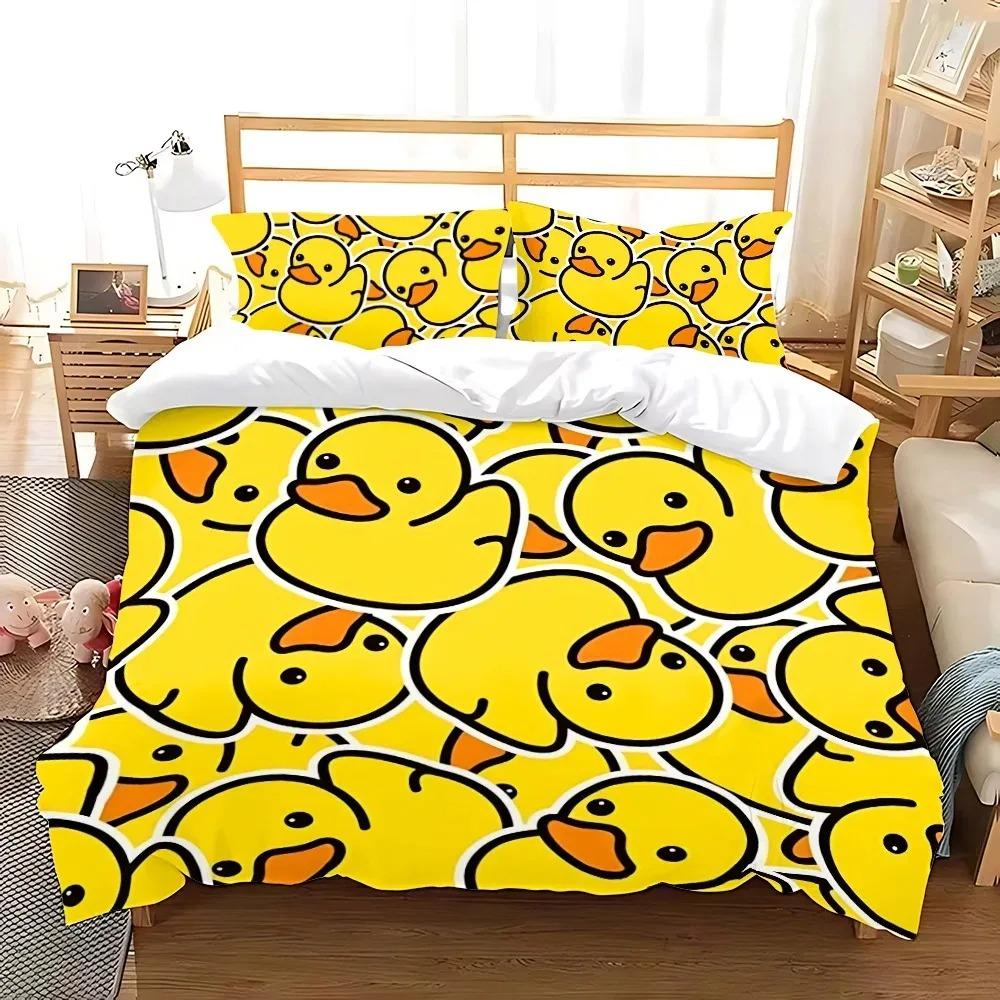 Cute Yellow Duck duvet cover and pillowcases, double cartoon soft bedding set, home bedroom decor, gift for boys and girls